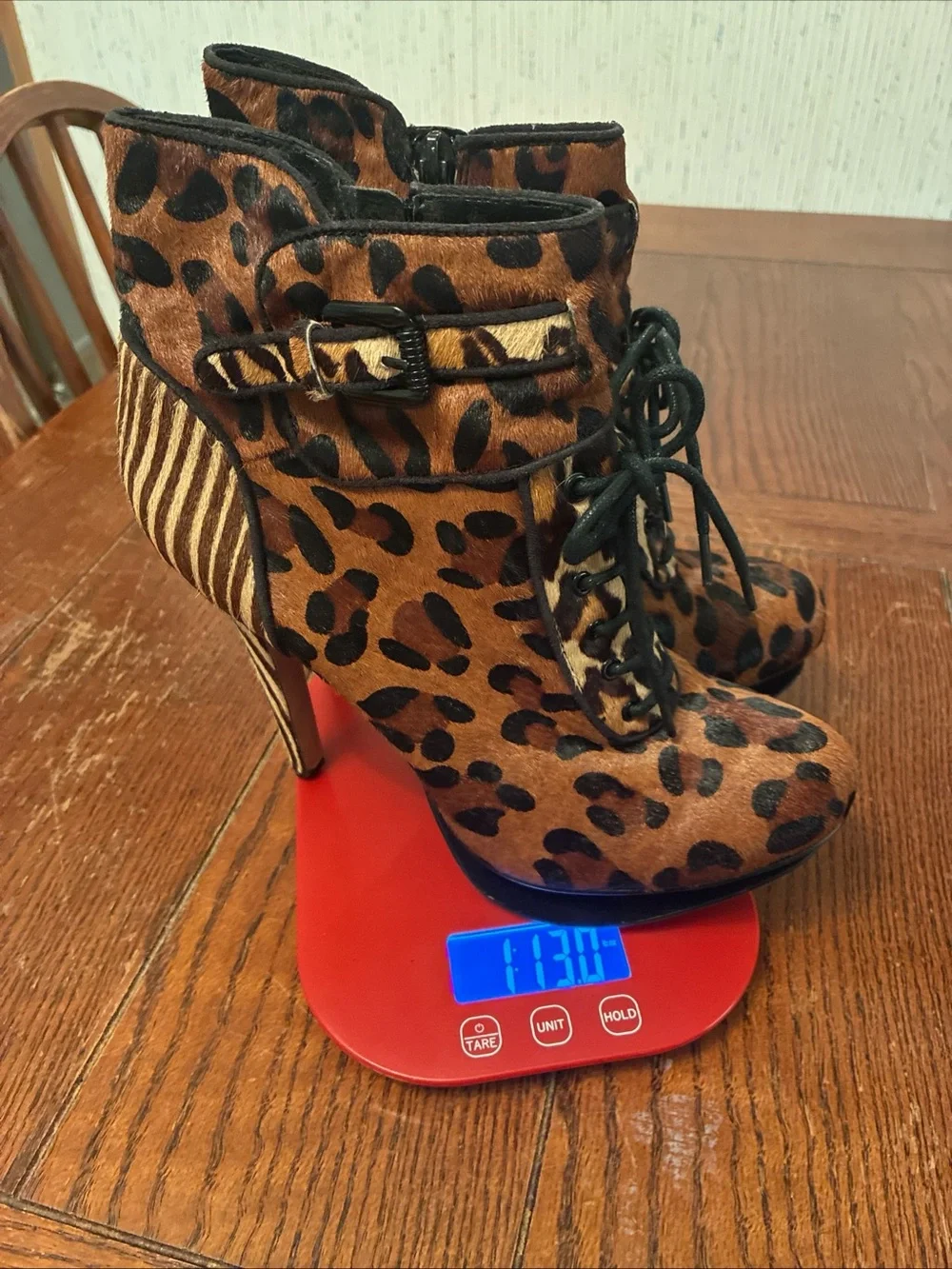 Sam Edelman Uma Ankle Boots Women’s 7.5 Platform Leopard Zebra Calf Hair READ